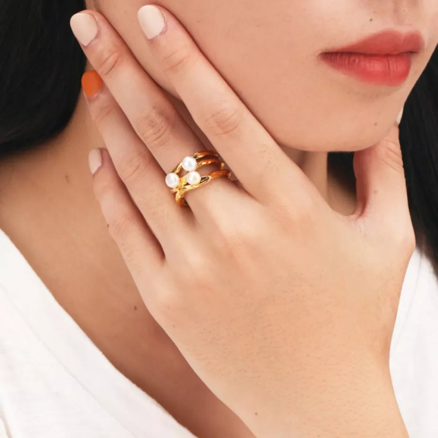Synthetic Pearl 18K Gold-Plated Copper Ring Gold / 6 Apparel and Accessories