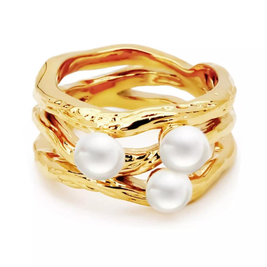 Synthetic Pearl 18K Gold-Plated Copper Ring Apparel and Accessories