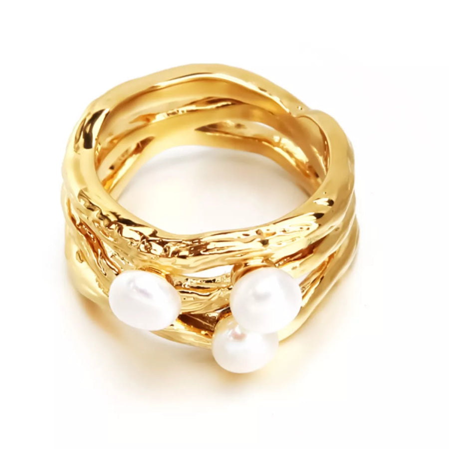 Synthetic Pearl 18K Gold-Plated Copper Ring Apparel and Accessories