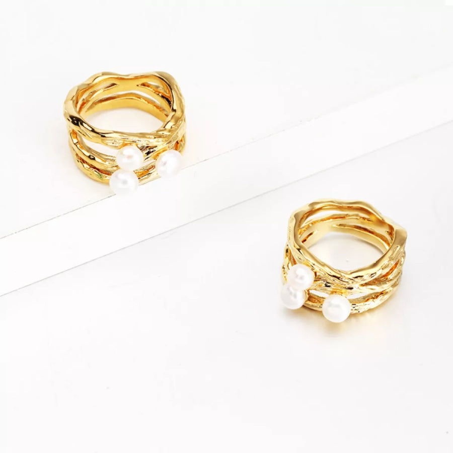 Synthetic Pearl 18K Gold-Plated Copper Ring Apparel and Accessories