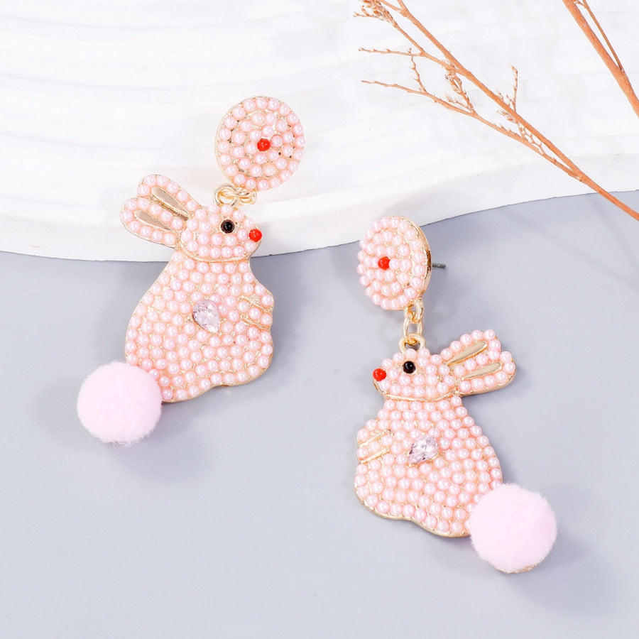 Synthetic Pearl Alloy Rabbit Dangle Earrings Blush Pink / One Size Earrings