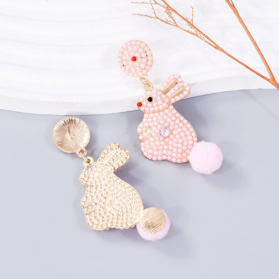 Synthetic Pearl Alloy Rabbit Dangle Earrings Blush Pink / One Size Earrings
