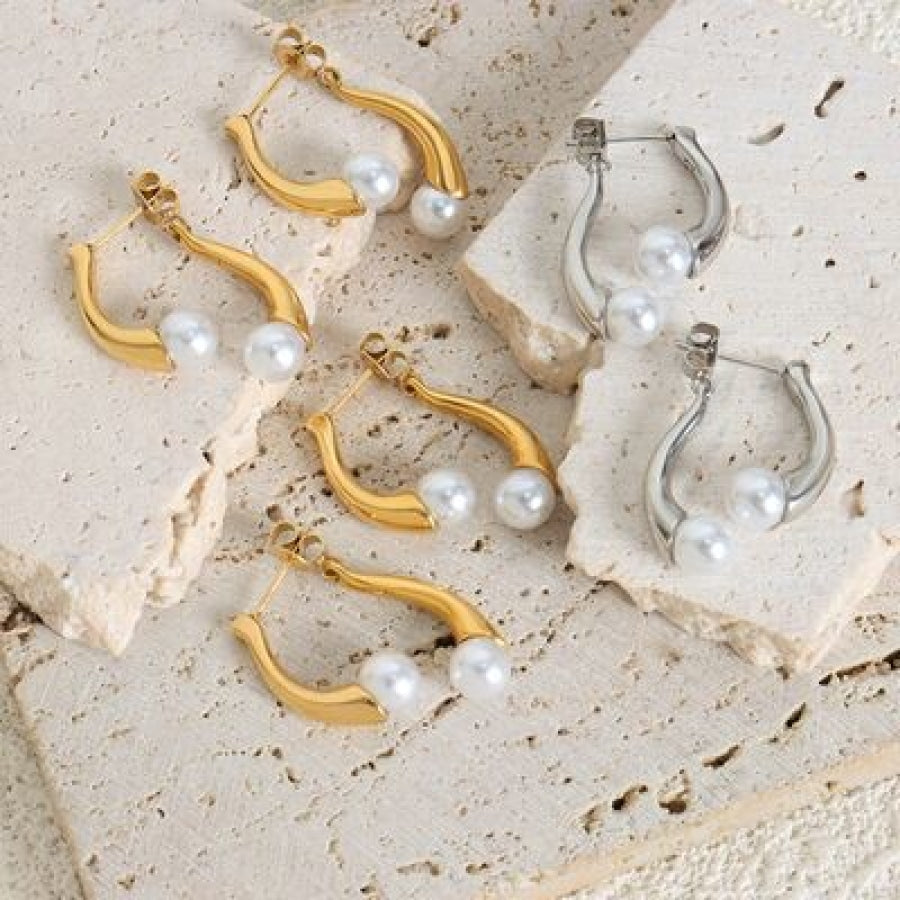 Synthetic Pearl Asymmetrical Titanium Steel Earrings Apparel and Accessories