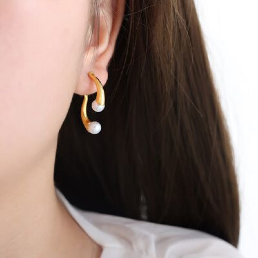 Synthetic Pearl Asymmetrical Titanium Steel Earrings Apparel and Accessories