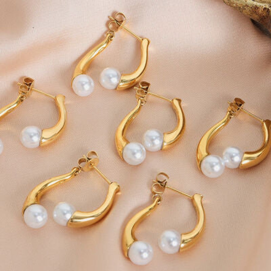 Synthetic Pearl Asymmetrical Titanium Steel Earrings Apparel and Accessories