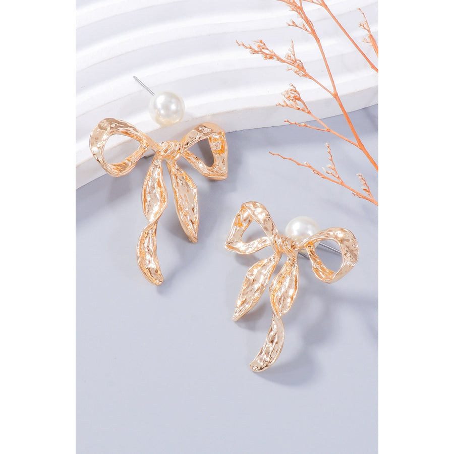 Synthetic Pearl Necklace Bow Necklace and Bow Earrings Jewelry Set Apparel and Accessories