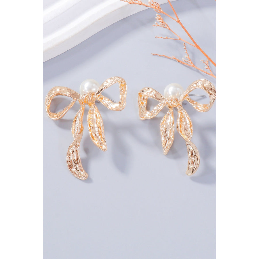 Synthetic Pearl Necklace Bow Necklace and Bow Earrings Jewelry Set Apparel and Accessories