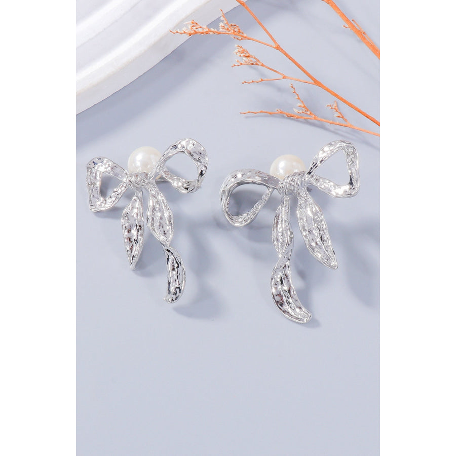 Synthetic Pearl Necklace Bow Necklace and Bow Earrings Jewelry Set Apparel and Accessories