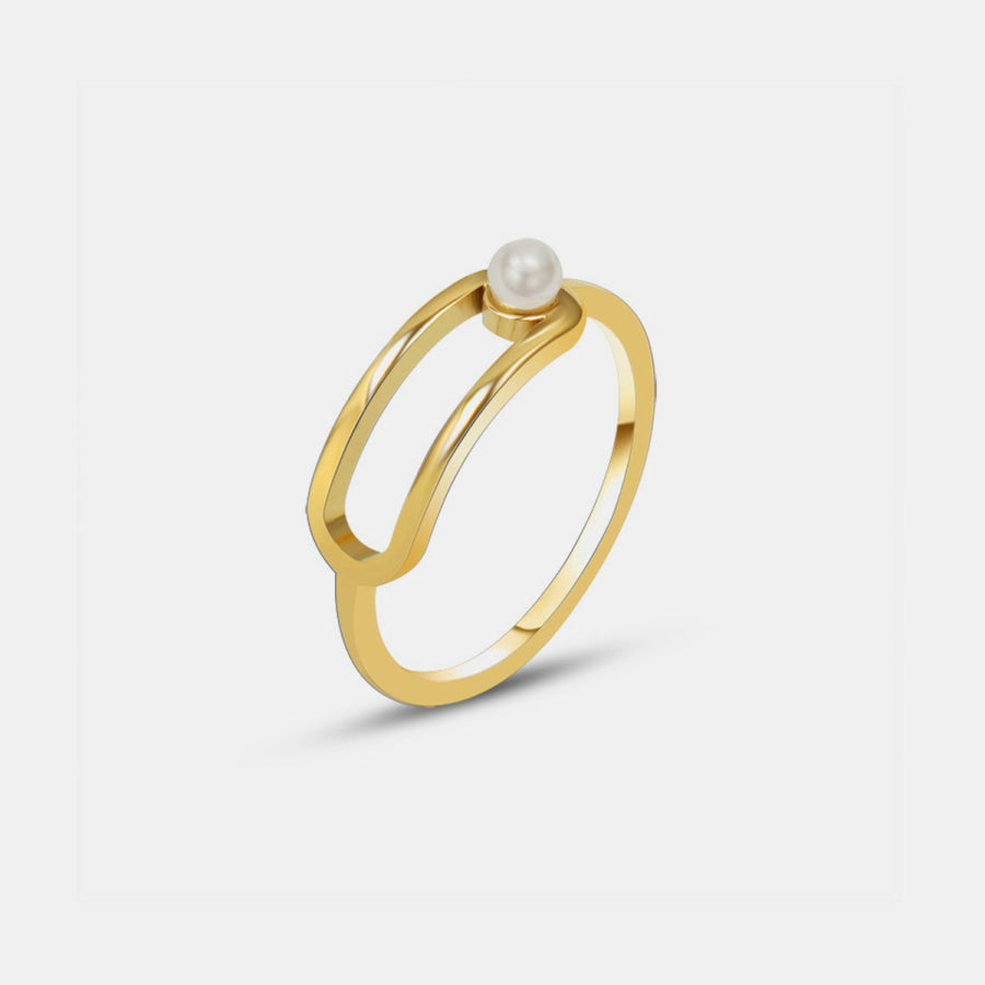 Synthetic Pearl Titanium Steel Ring Gold / 7 Apparel and Accessories