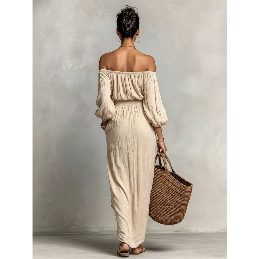 t Off-Shoulder Smocked Waist Maxi Dress Apparel and Accessories