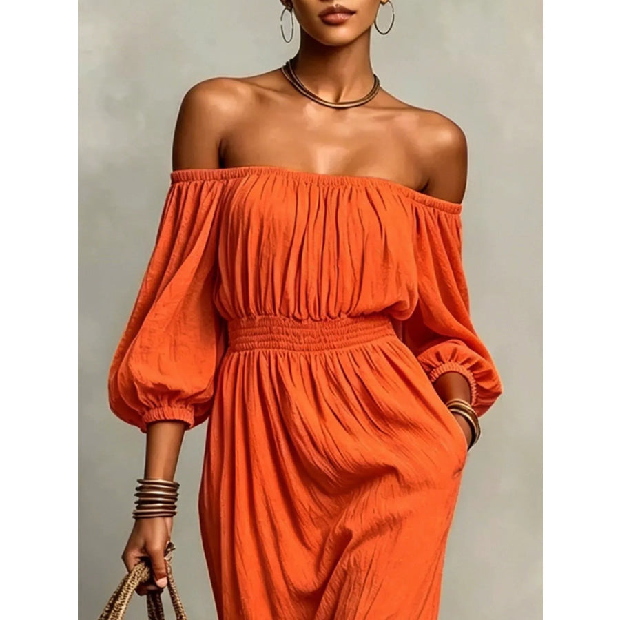 t Off-Shoulder Smocked Waist Maxi Dress Apparel and Accessories