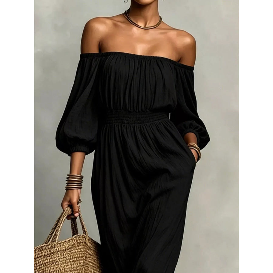 t Off-Shoulder Smocked Waist Maxi Dress Apparel and Accessories