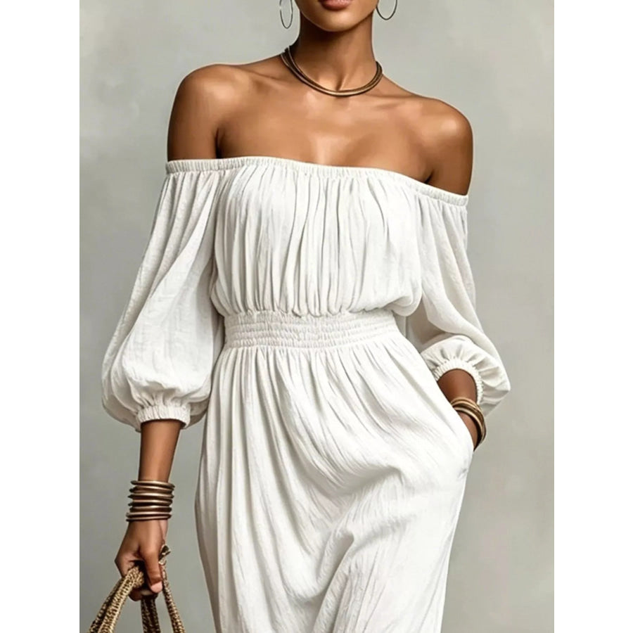 t Off-Shoulder Smocked Waist Maxi Dress Apparel and Accessories