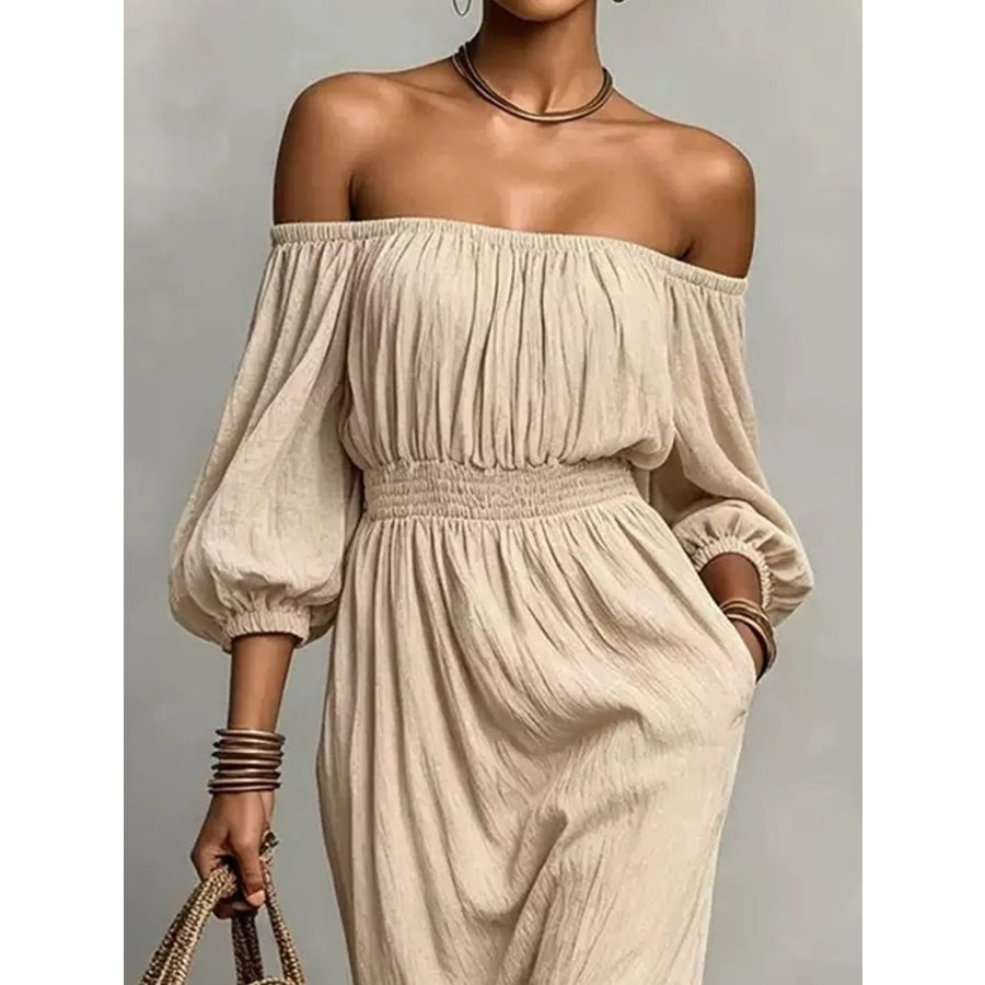 t Off-Shoulder Smocked Waist Maxi Dress Apparel and Accessories