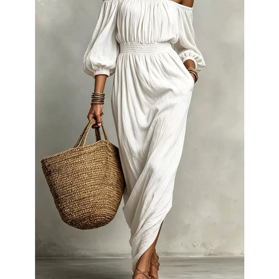 t Off-Shoulder Smocked Waist Maxi Dress Apparel and Accessories