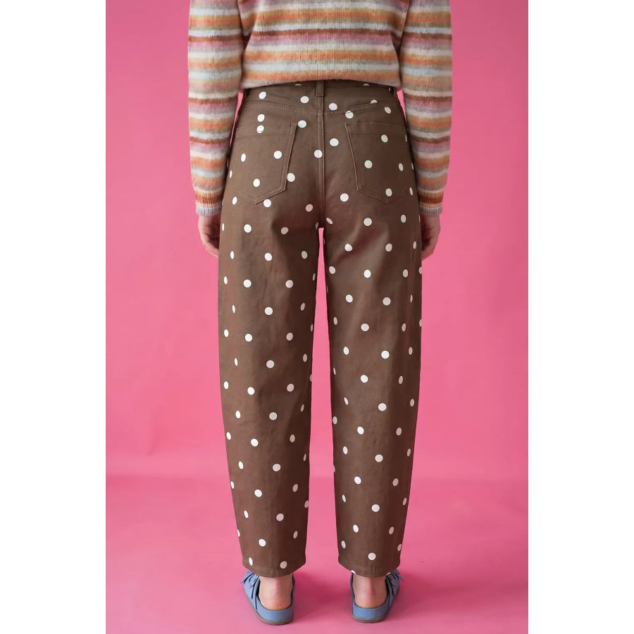 Tailored Seam Polka Dot Print Barrel Casual Jeans Apparel and Accessories