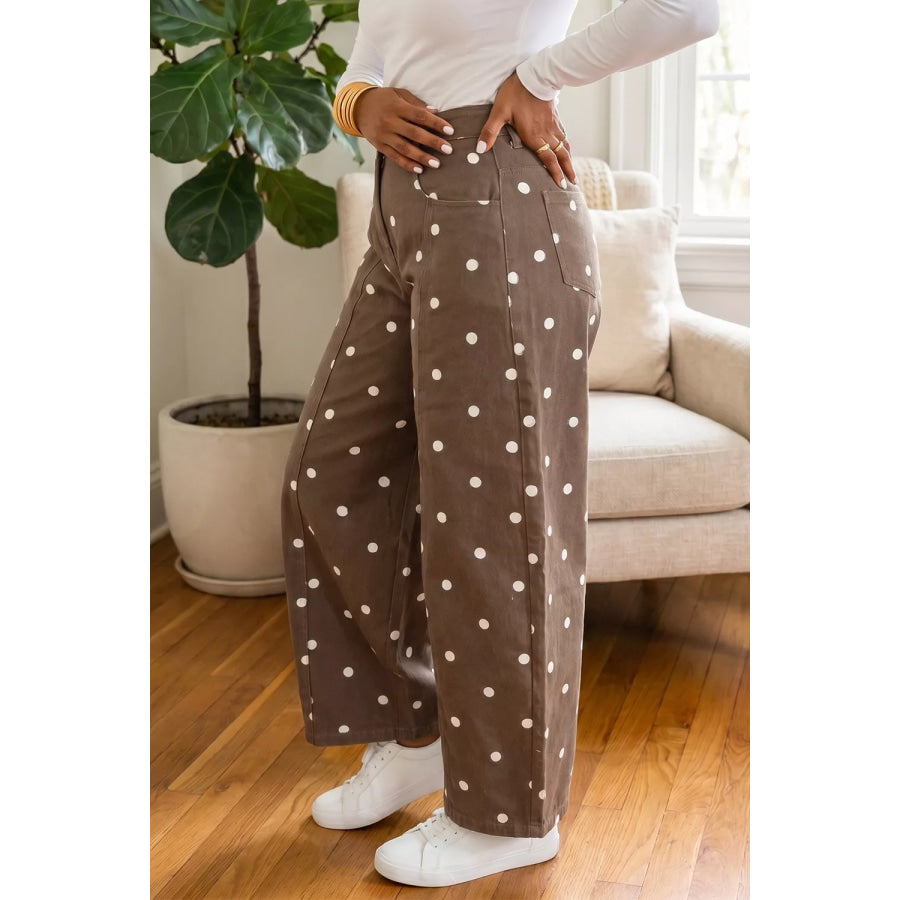 Tailored Seam Polka Dot Print Barrel Casual Jeans Apparel and Accessories
