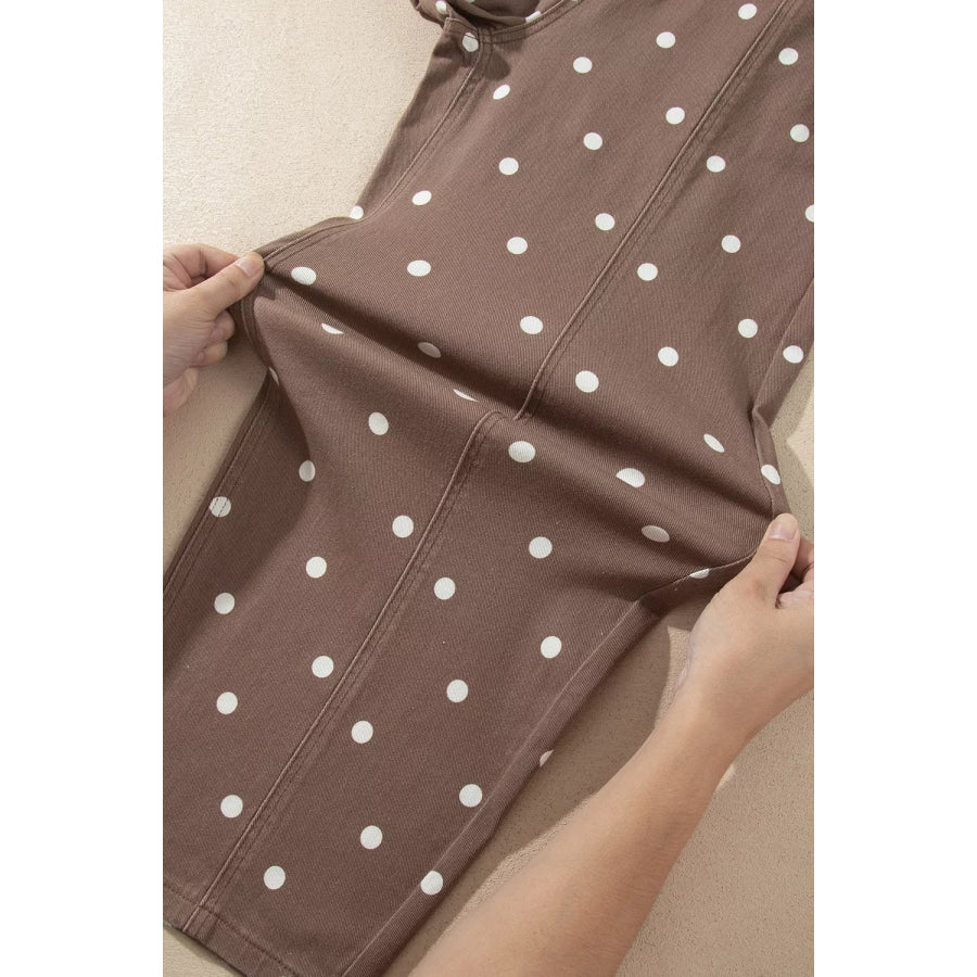 Tailored Seam Polka Dot Print Barrel Casual Jeans Apparel and Accessories
