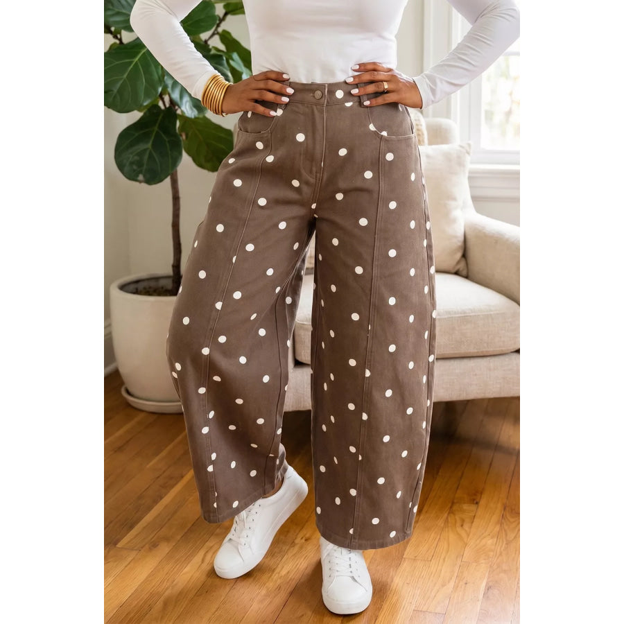 Tailored Seam Polka Dot Print Barrel Casual Jeans Apparel and Accessories