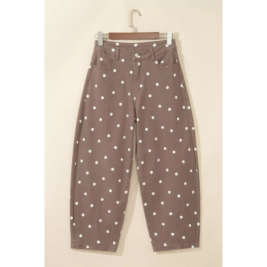 Tailored Seam Polka Dot Print Barrel Casual Jeans Apparel and Accessories