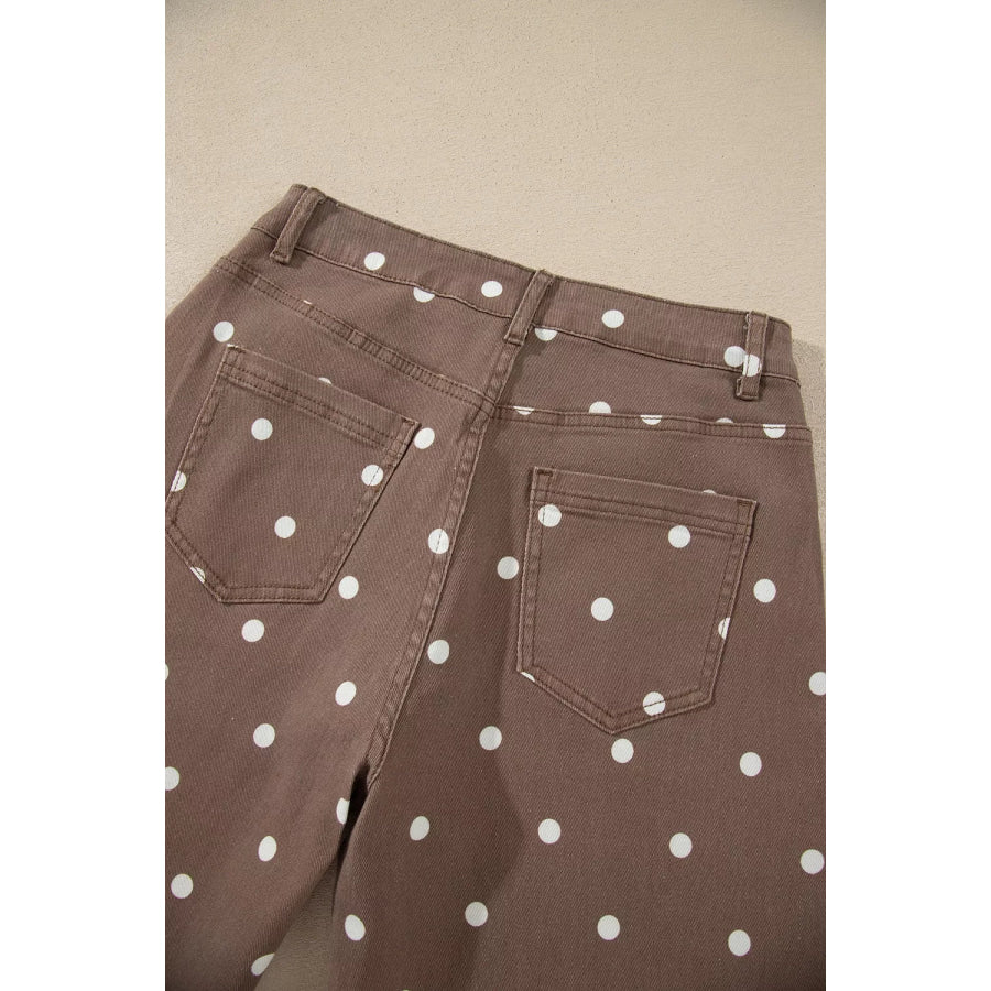Tailored Seam Polka Dot Print Barrel Casual Jeans Apparel and Accessories