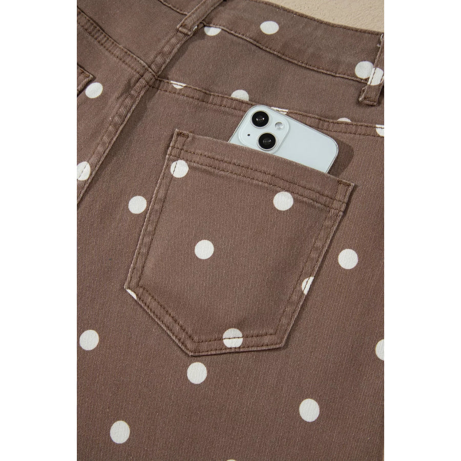 Tailored Seam Polka Dot Print Barrel Casual Jeans Apparel and Accessories