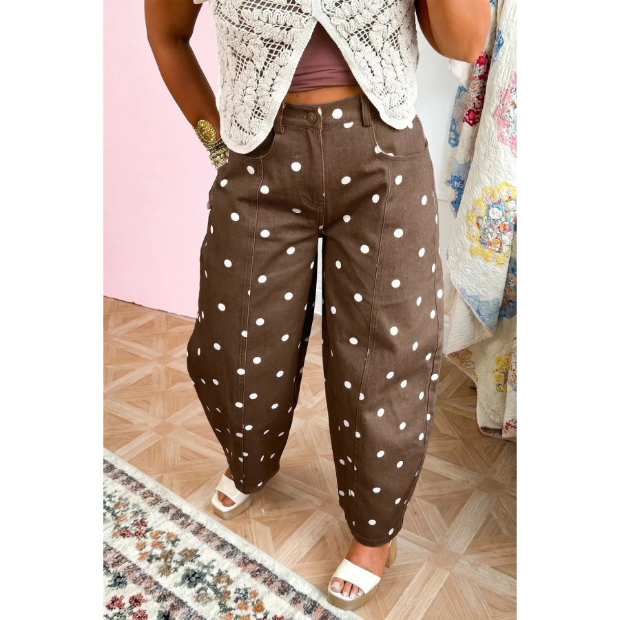 Tailored Seam Polka Dot Print Barrel Casual Jeans Apparel and Accessories