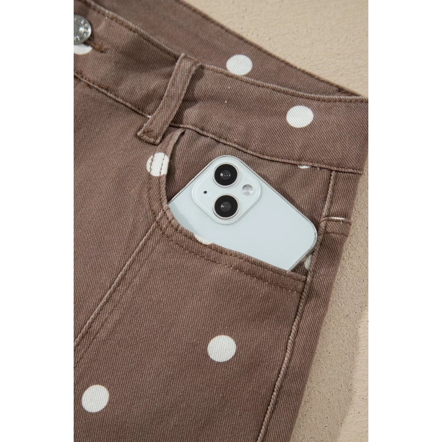 Tailored Seam Polka Dot Print Barrel Casual Jeans Apparel and Accessories