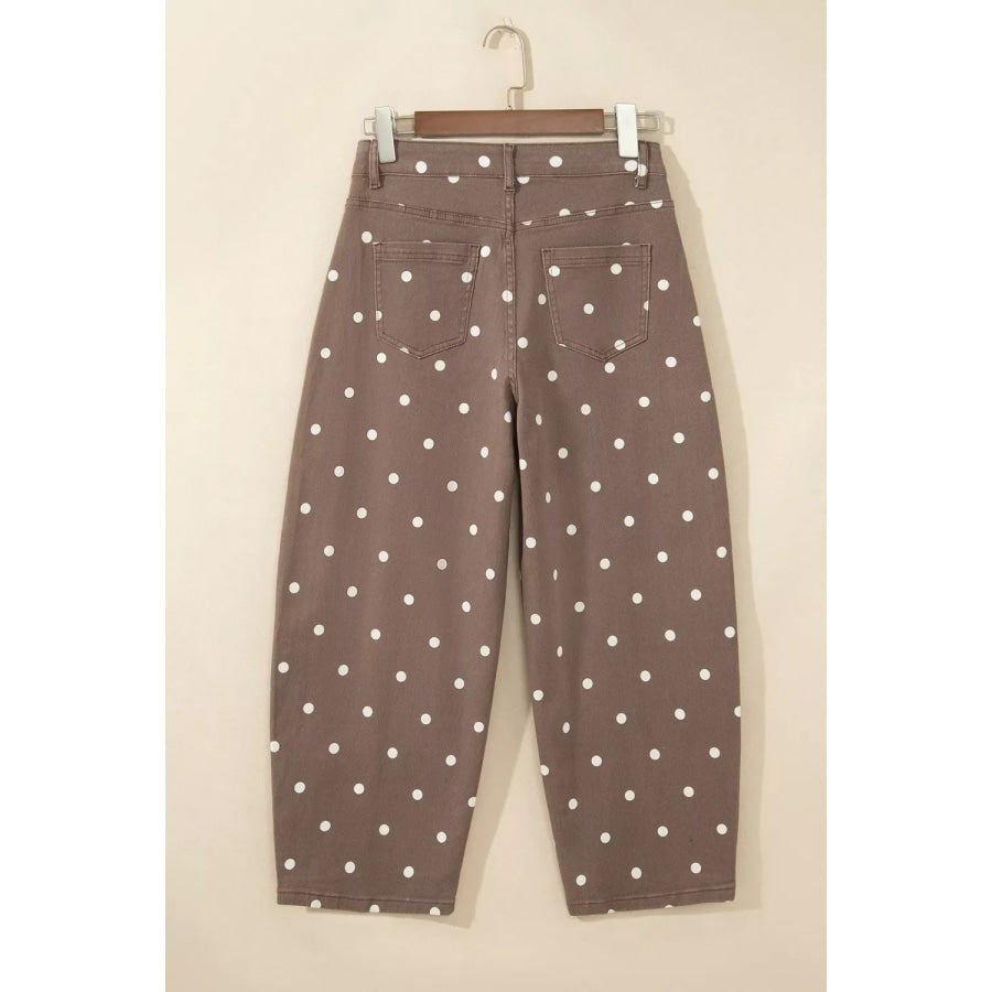 Tailored Seam Polka Dot Print Barrel Casual Jeans Apparel and Accessories