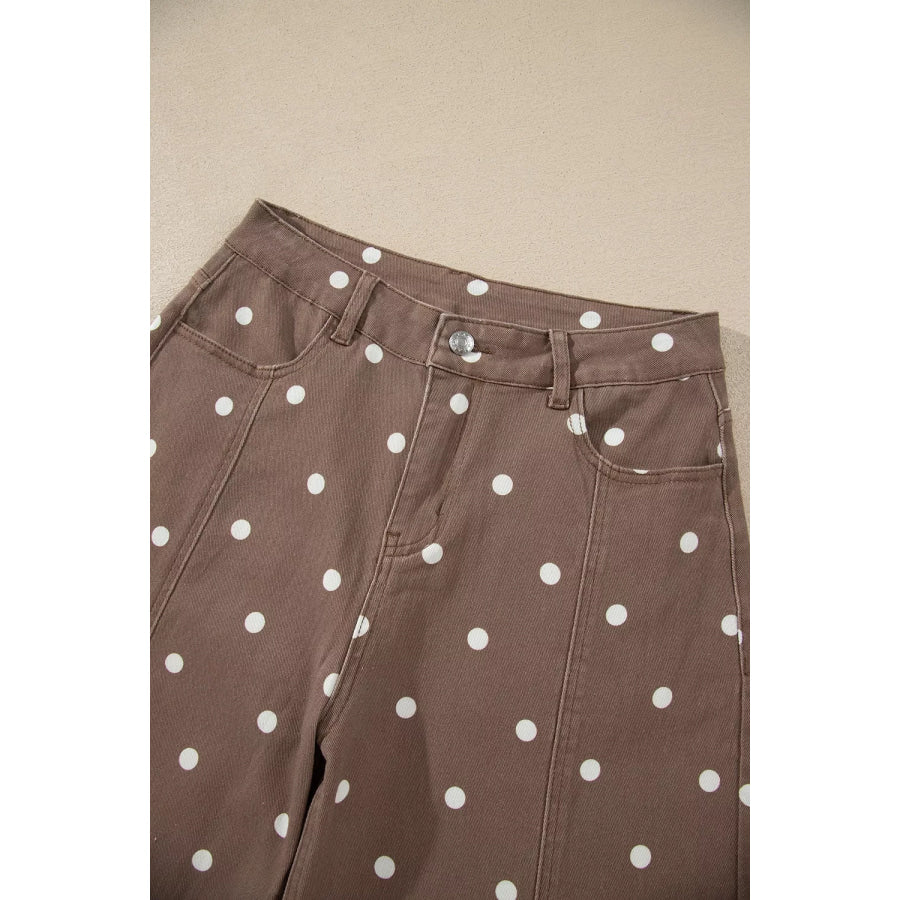 Tailored Seam Polka Dot Print Barrel Casual Jeans Apparel and Accessories