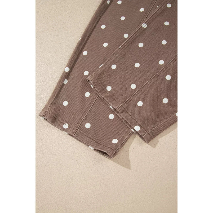 Tailored Seam Polka Dot Print Barrel Casual Jeans Apparel and Accessories