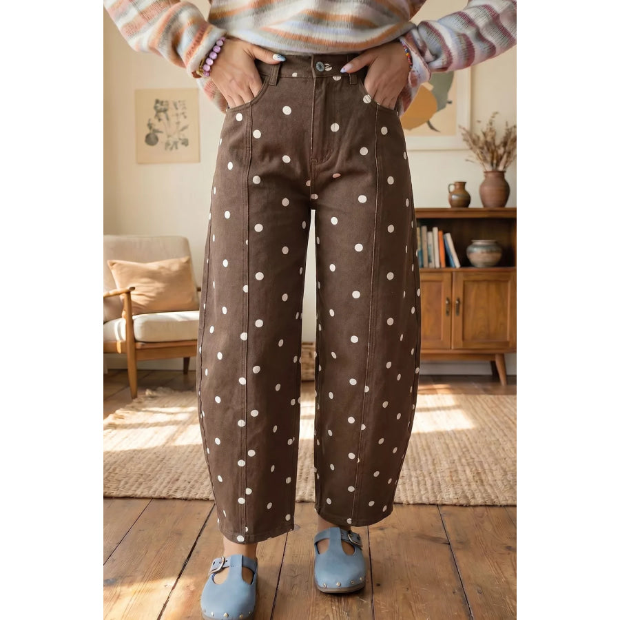 Tailored Seam Polka Dot Print Barrel Casual Jeans Apparel and Accessories