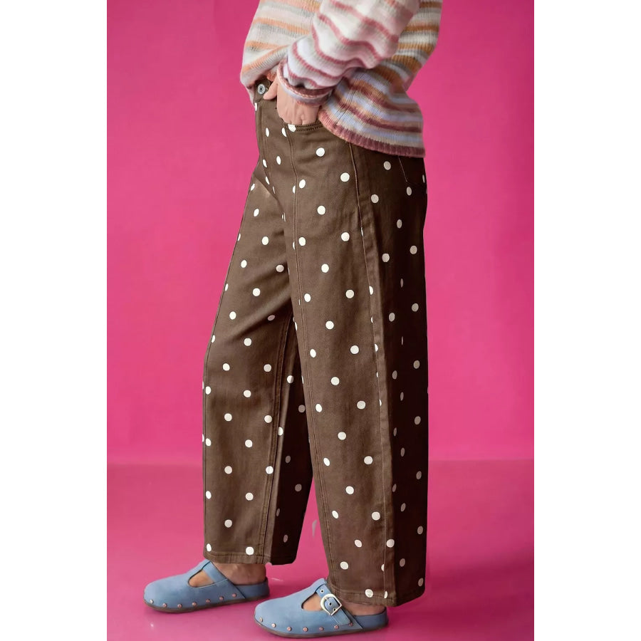 Tailored Seam Polka Dot Print Barrel Casual Jeans Apparel and Accessories