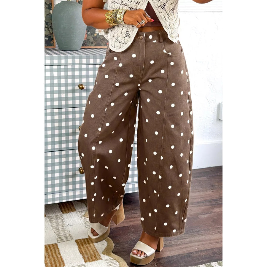 Tailored Seam Polka Dot Print Barrel Casual Jeans Dark Brown / 4 Apparel and Accessories