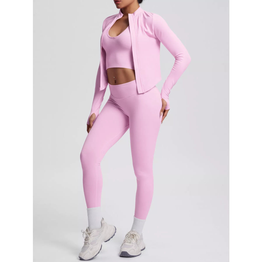 Tank & Zip-Up Jacket and Leggings Three-Piece Active Set Apparel and Accessories