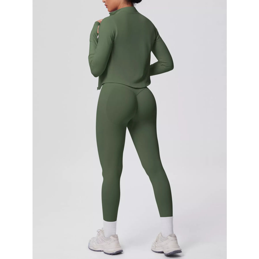 Tank & Zip-Up Jacket and Leggings Three-Piece Active Set Apparel and Accessories