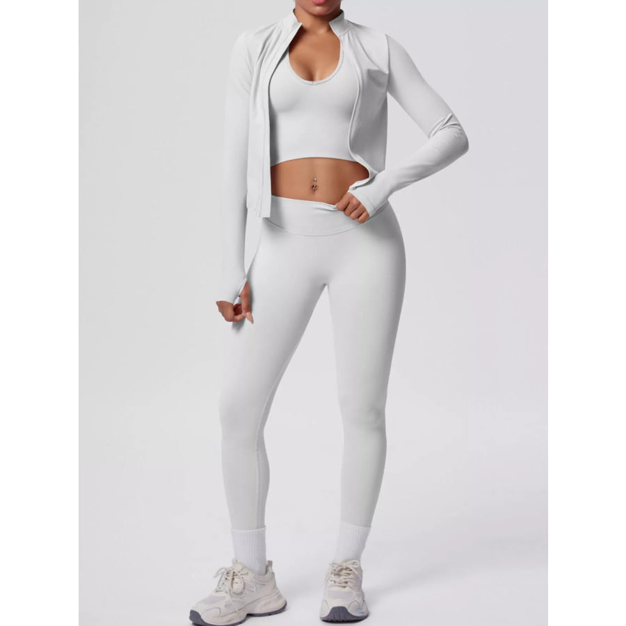 Tank & Zip-Up Jacket and Leggings Three-Piece Active Set Apparel and Accessories