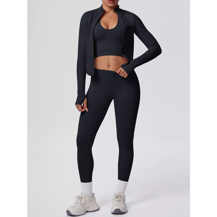 Tank & Zip-Up Jacket and Leggings Three-Piece Active Set Apparel and Accessories
