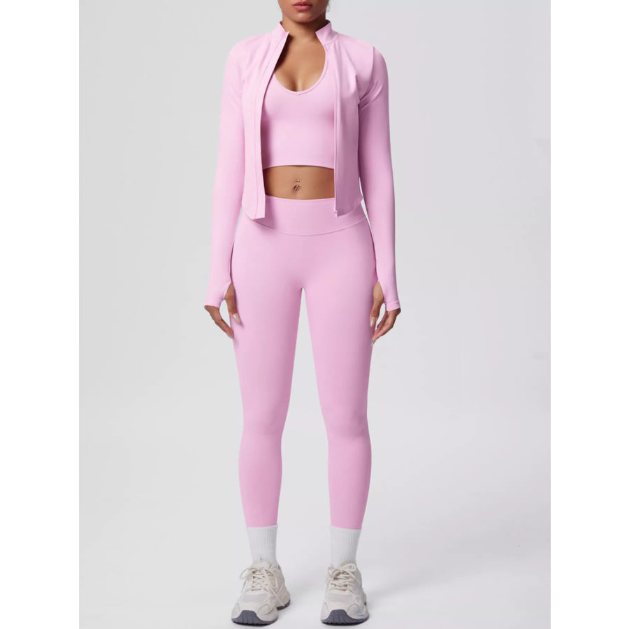 Tank & Zip-Up Jacket and Leggings Three-Piece Active Set Apparel and Accessories