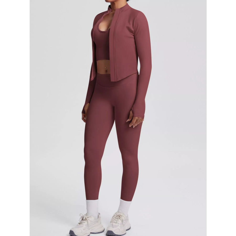 Tank & Zip-Up Jacket and Leggings Three-Piece Active Set Apparel and Accessories