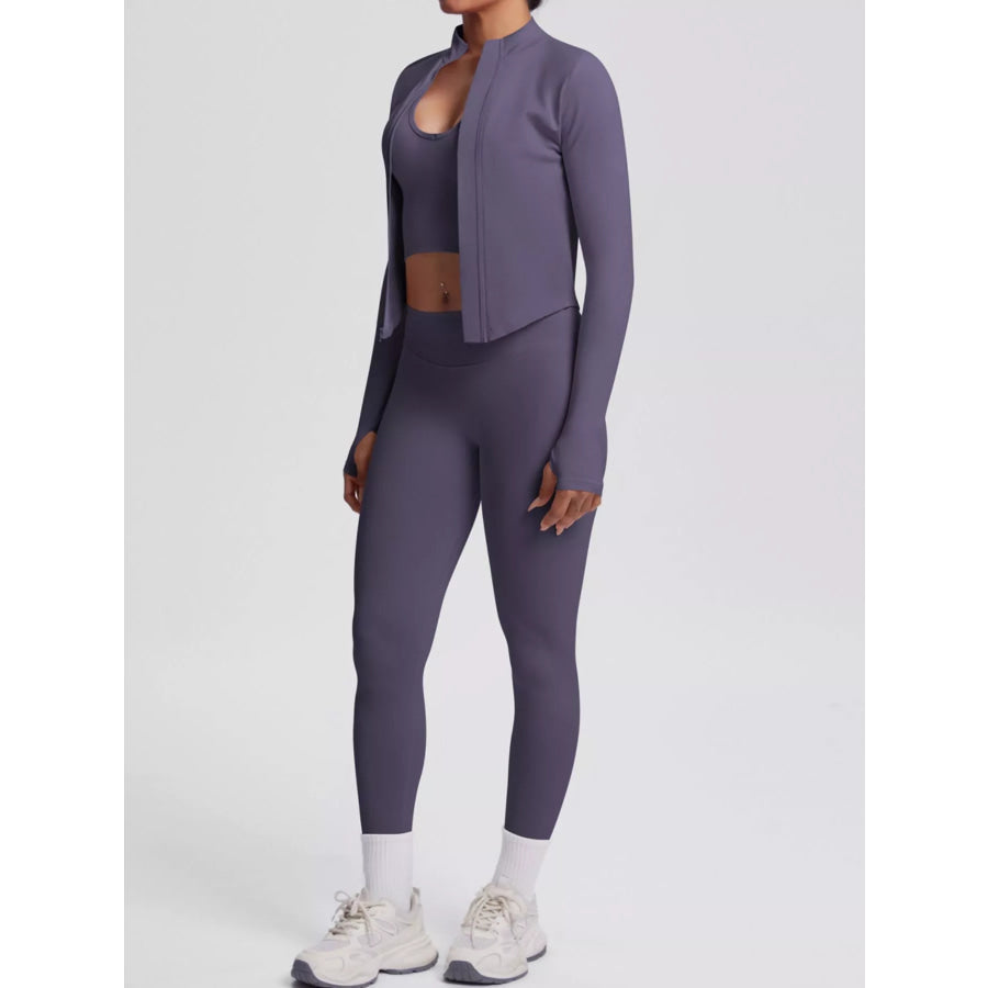 Tank & Zip-Up Jacket and Leggings Three-Piece Active Set Apparel and Accessories
