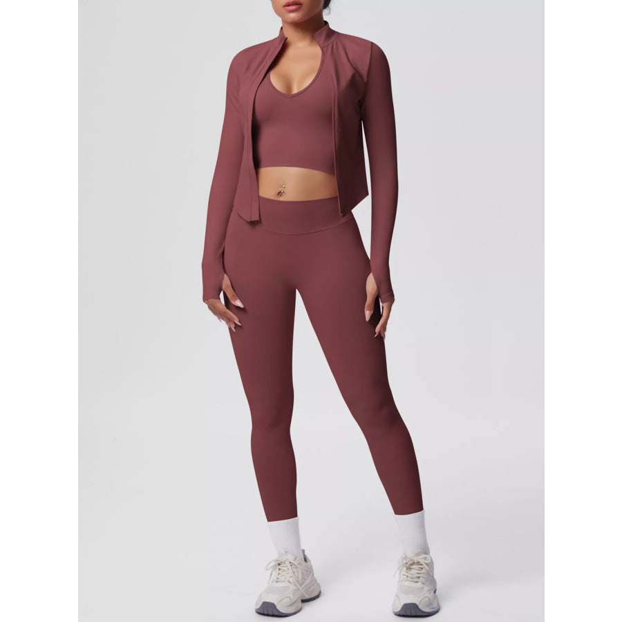 Tank & Zip-Up Jacket and Leggings Three-Piece Active Set Apparel and Accessories