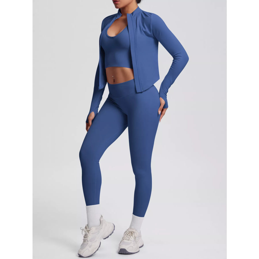 Tank & Zip-Up Jacket and Leggings Three-Piece Active Set Apparel and Accessories