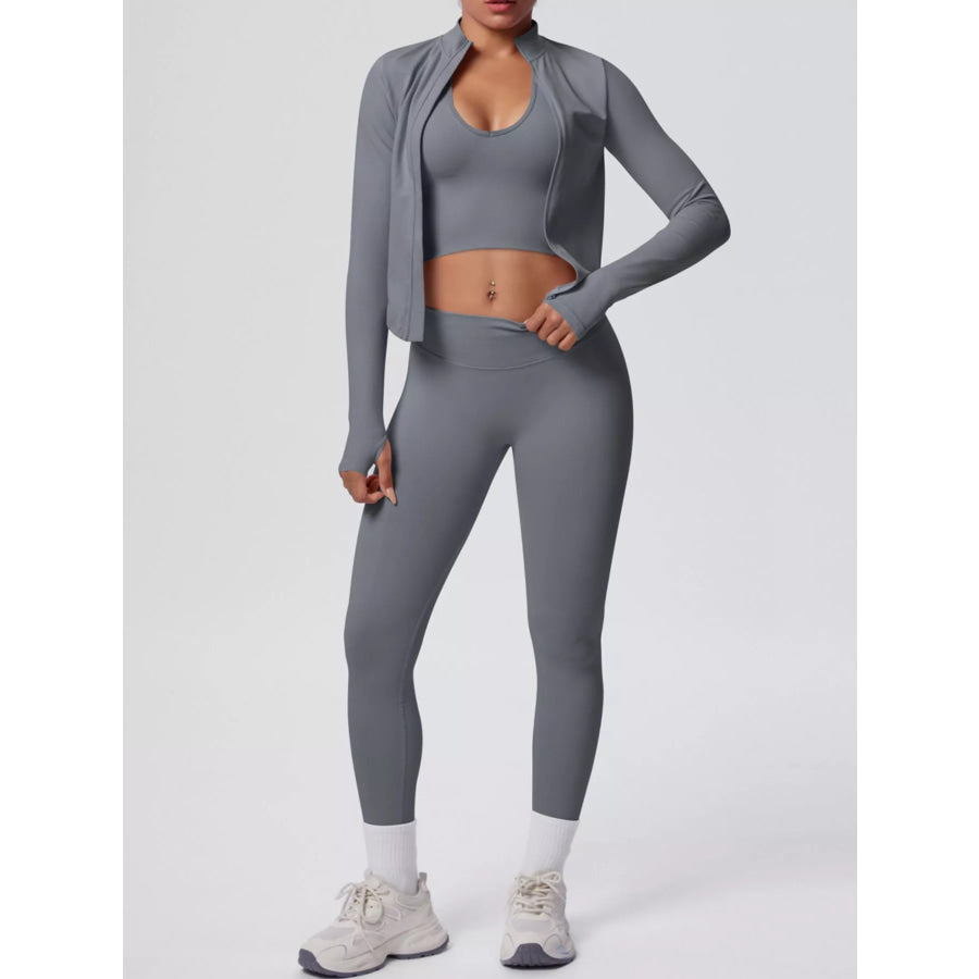 Tank & Zip-Up Jacket and Leggings Three-Piece Active Set Apparel and Accessories