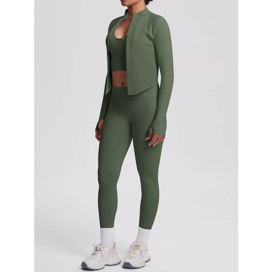 Tank & Zip-Up Jacket and Leggings Three-Piece Active Set Apparel and Accessories