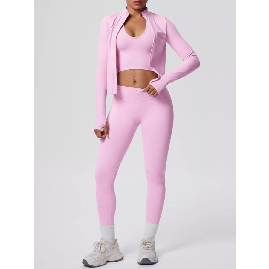Tank & Zip-Up Jacket and Leggings Three-Piece Active Set Apparel and Accessories