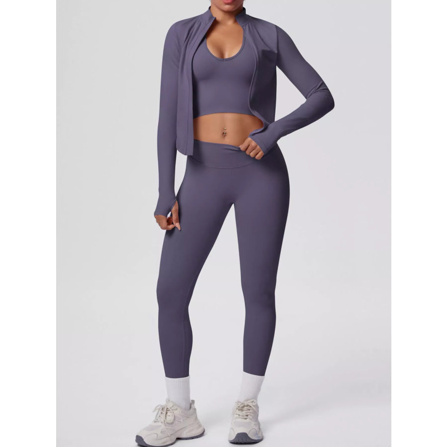 Tank & Zip-Up Jacket and Leggings Three-Piece Active Set Apparel and Accessories