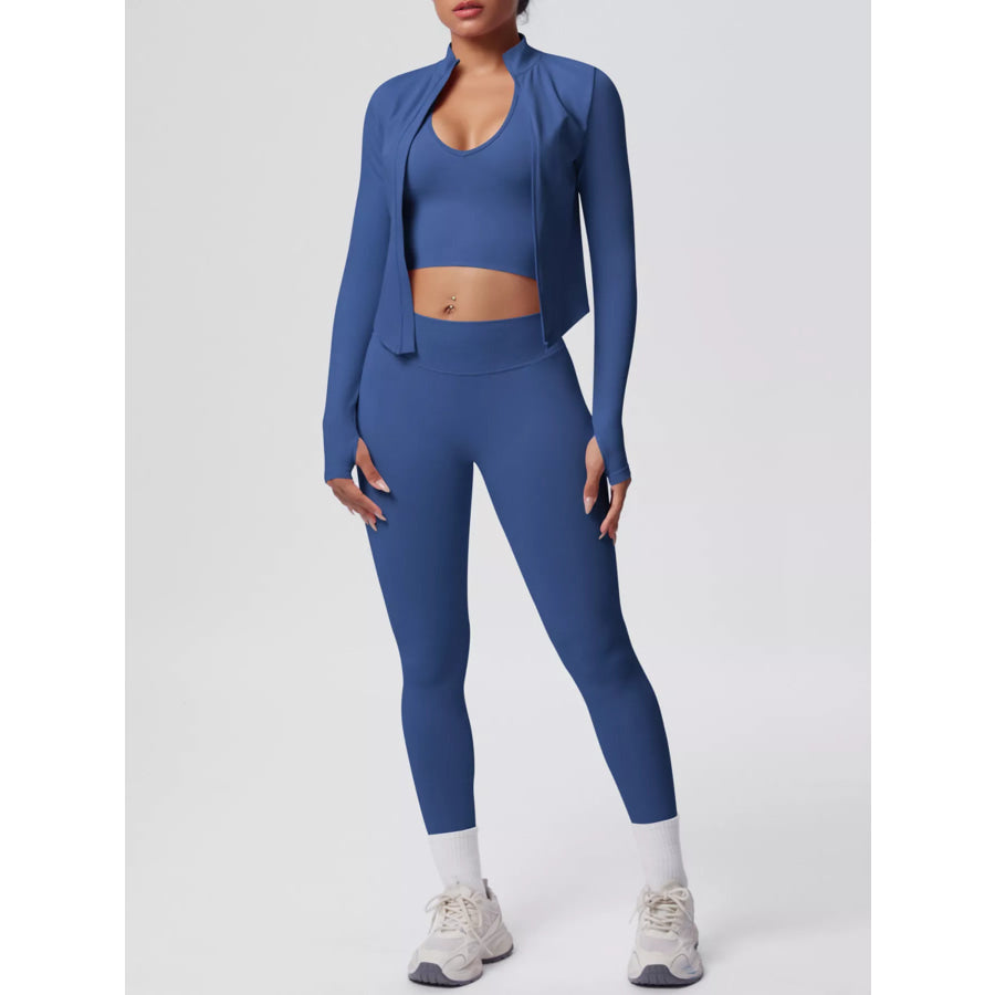 Tank & Zip-Up Jacket and Leggings Three-Piece Active Set Apparel and Accessories