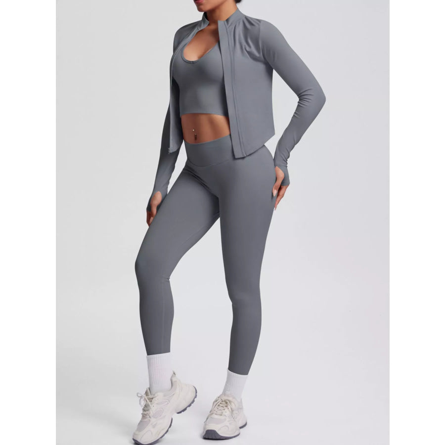 Tank & Zip-Up Jacket and Leggings Three-Piece Active Set Apparel and Accessories
