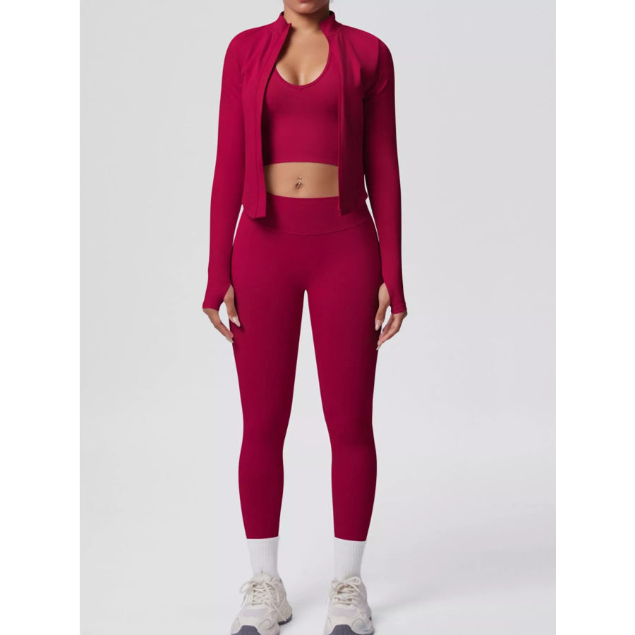 Tank & Zip-Up Jacket and Leggings Three-Piece Active Set Apparel and Accessories